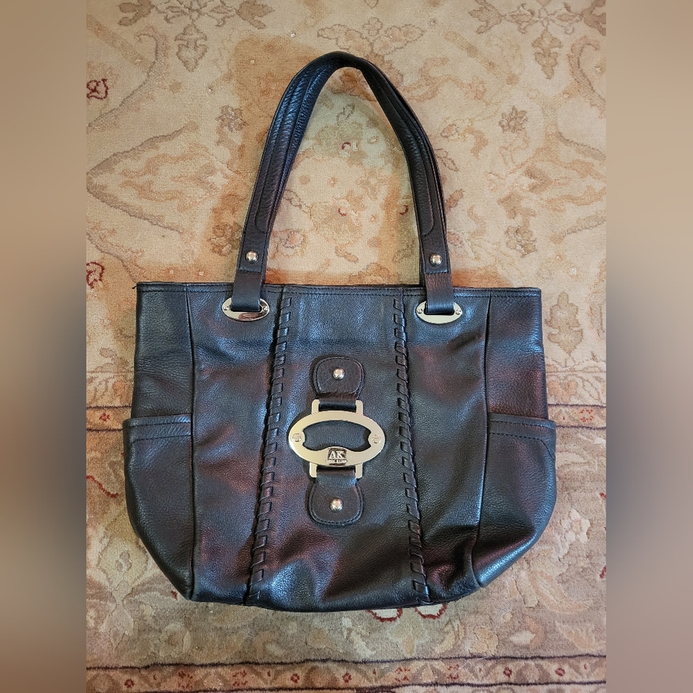 Anne Klein Vintage Genuine Leather Shoulder Bag Tote Y2k Boho Style
